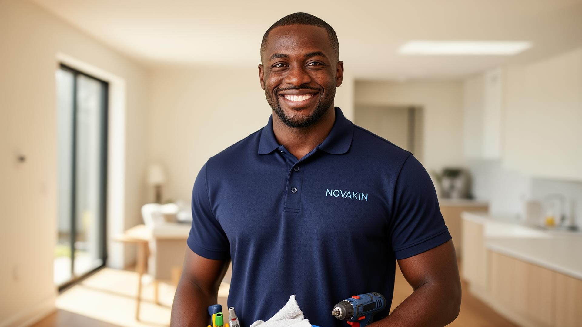 Friendly NOVAKIN service team member in a bright, clean property